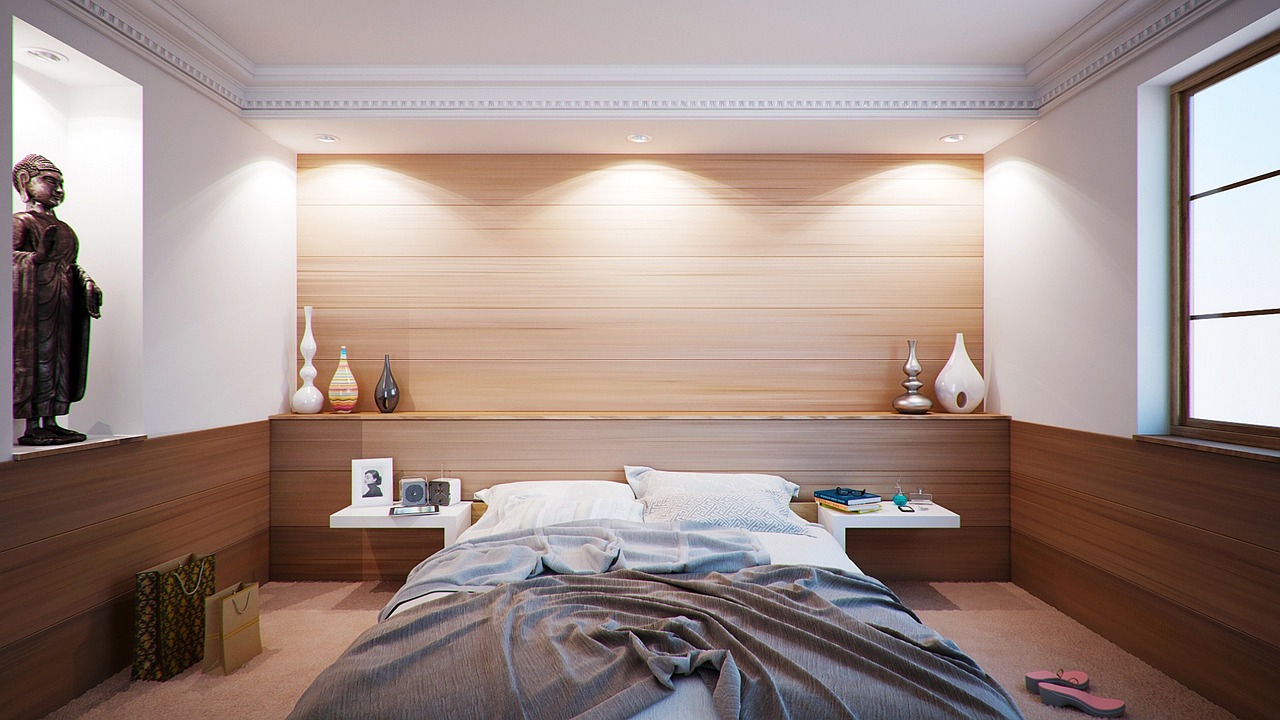 Slaapkamer met moderne luchtkwaliteit sensoren geïnstalleerd. Slaapkamer met moderne luchtkwaliteit sensoren geïnstalleerd.